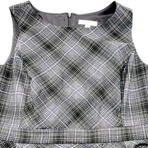 MERONA NWT Womens 14 Gray Purple Plaid Sleeveless Midi School Girl Stretch Dress